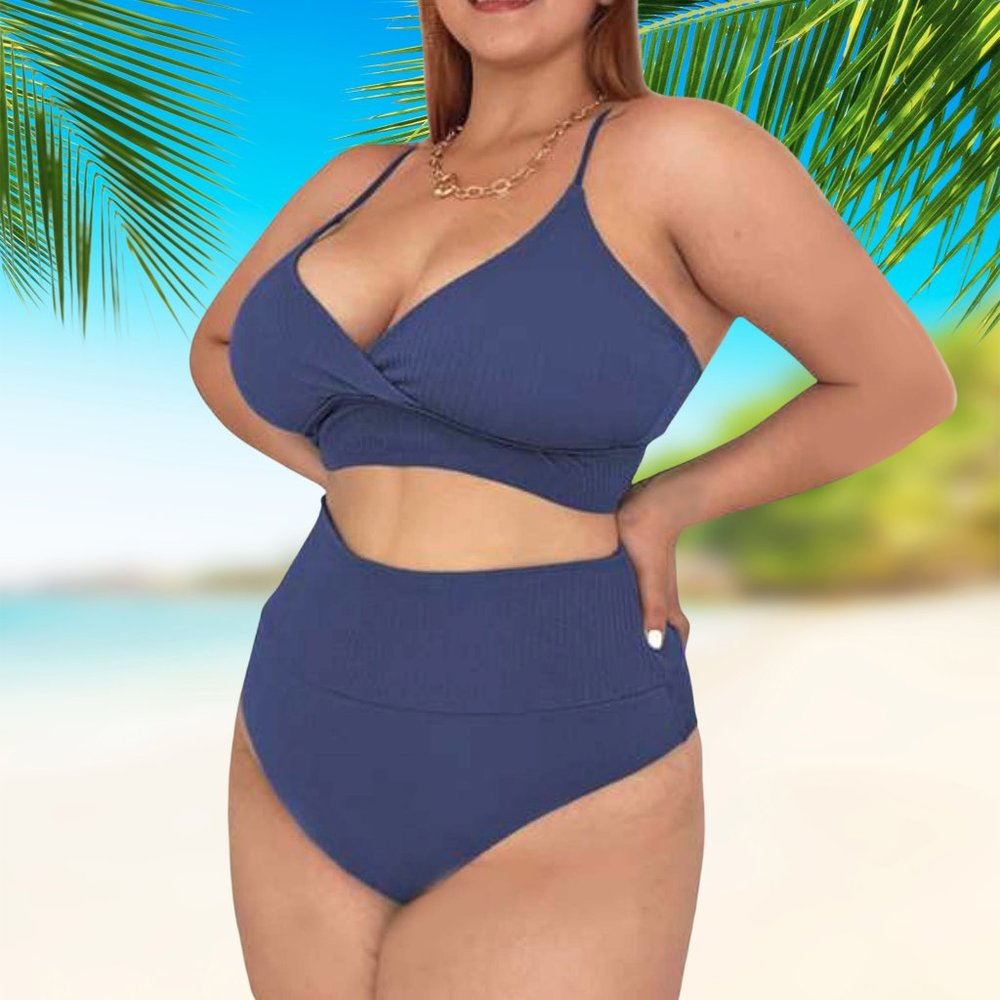 Plus Bikini Set Womens Size 16, 18, 20, 22 Blue Tie Back High Leg Swimsuits